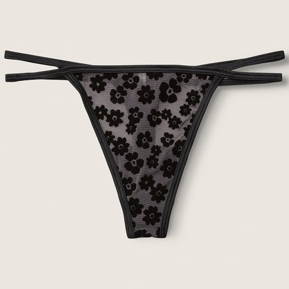 PINK Flocked Mesh Thong Panty